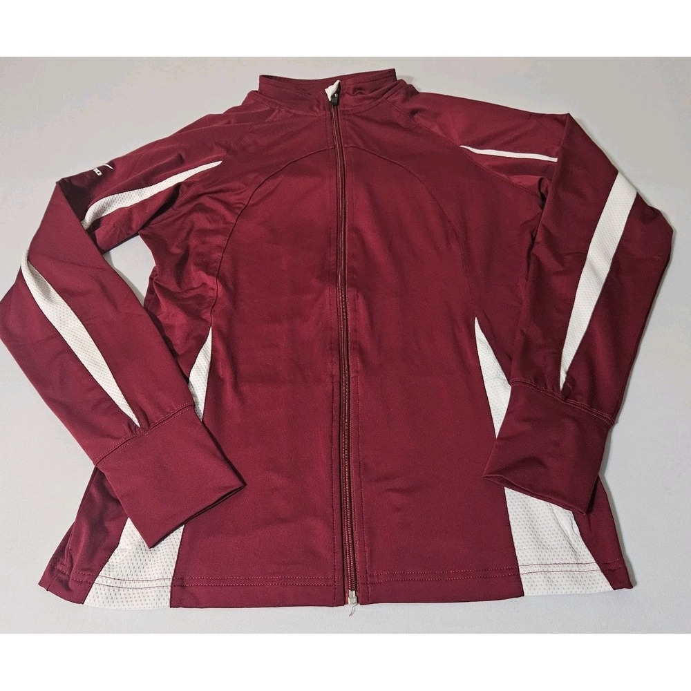Mizuno Womens PERFORMANCE Jacket  Medium Red‎ Full Zip Athletic Tech Pockets EUC